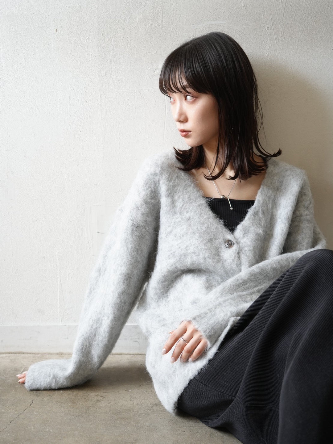 【預訂】馬海毛針織開襟衫/淺灰色