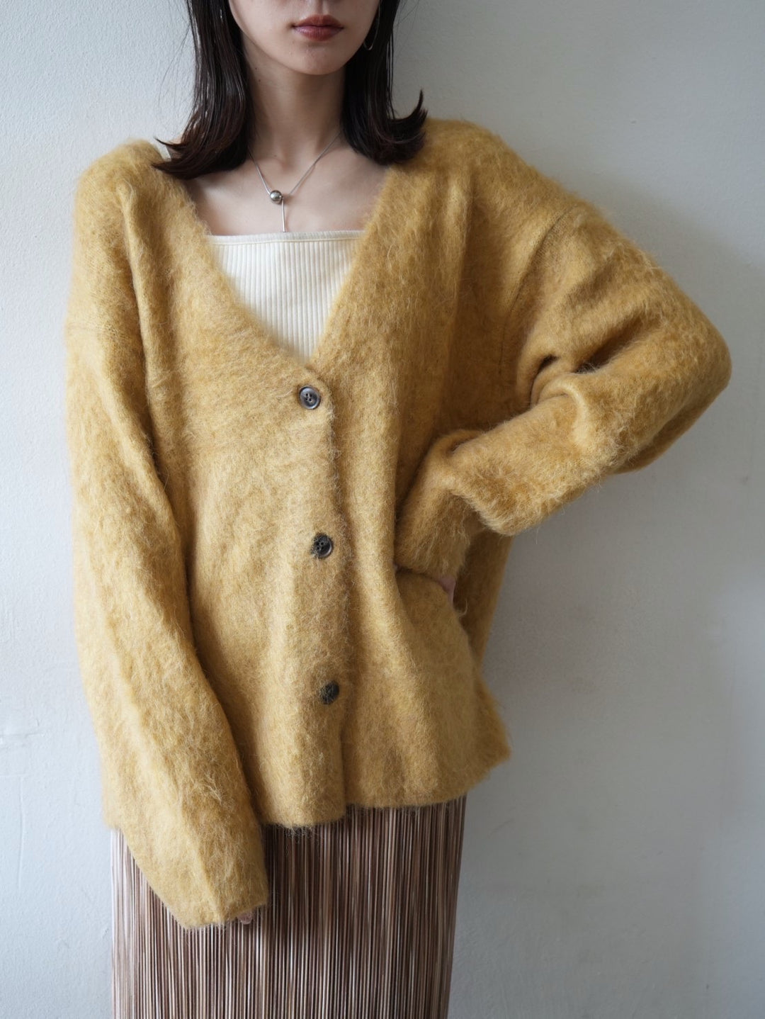 【預訂】馬海毛針織開襟衫/黃色