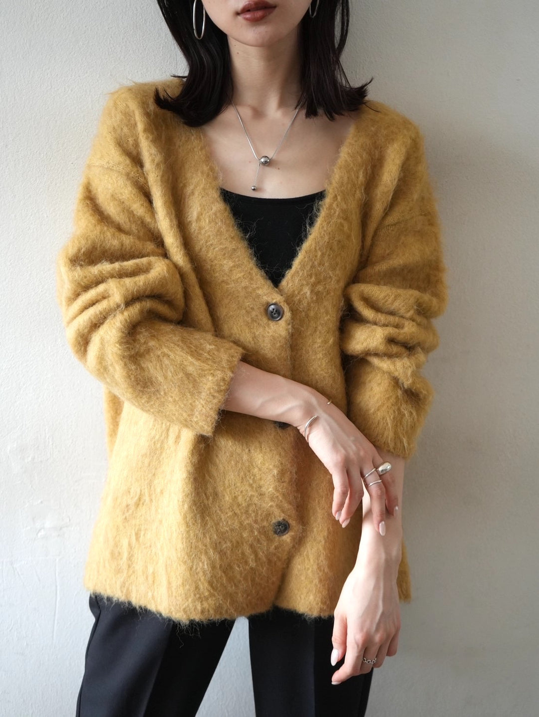 【預訂】馬海毛針織開襟衫/黃色