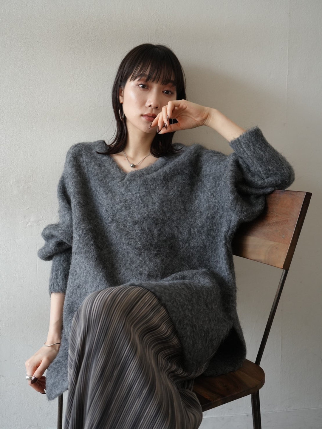 [Pre-order] Over Mohair Knit Pullover/Charcoal