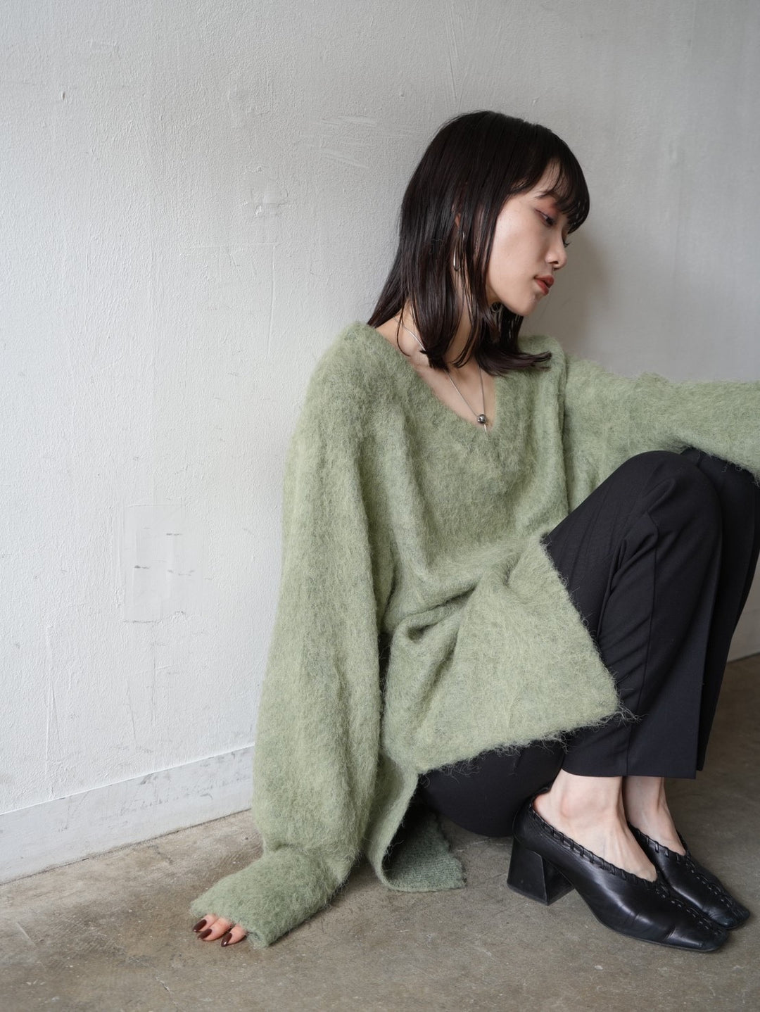 【預訂】馬海毛針織套頭衫/綠色