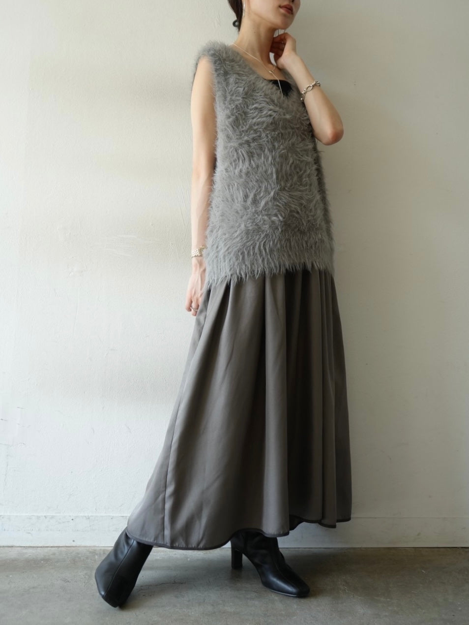 [Pre-order] Bicolor Tiered Cami Dress/Gray
