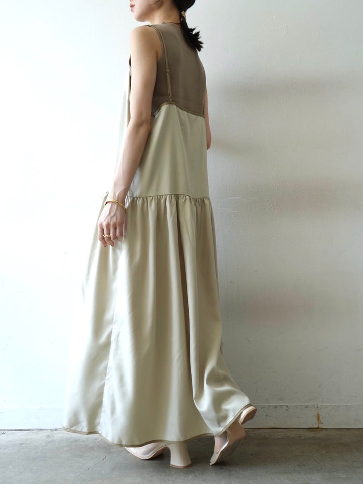 [Pre-order] Bicolor Tiered Cami Dress/Light Beige