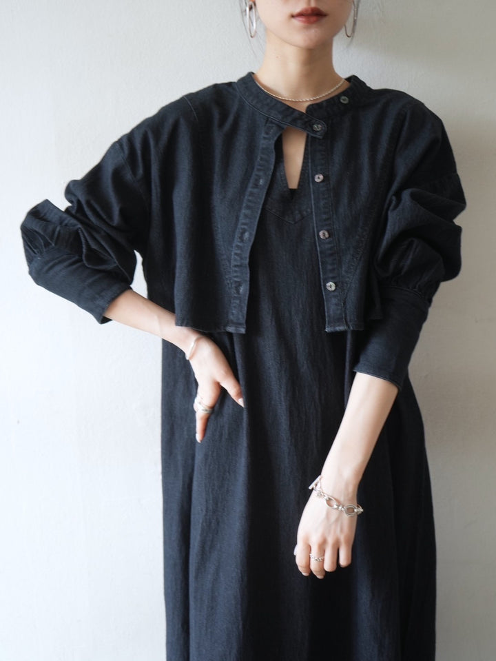[Pre-order] Denim ensemble dress/black