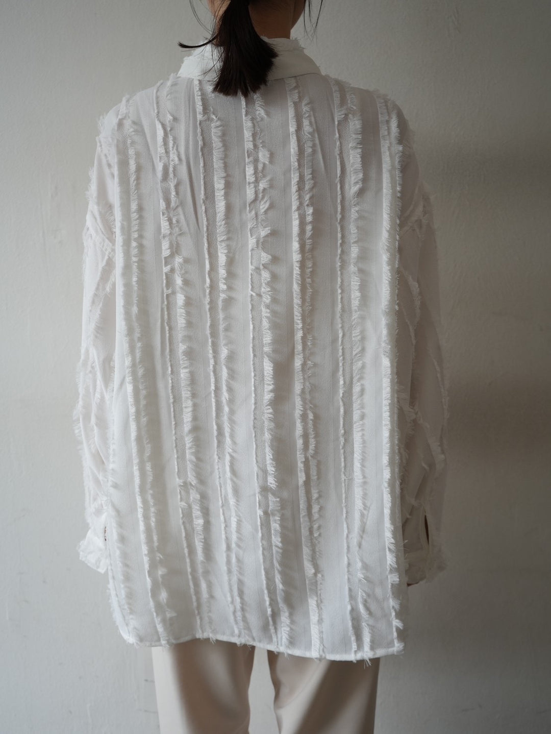 [Pre-order] Fringe Stripe Overshirt/White