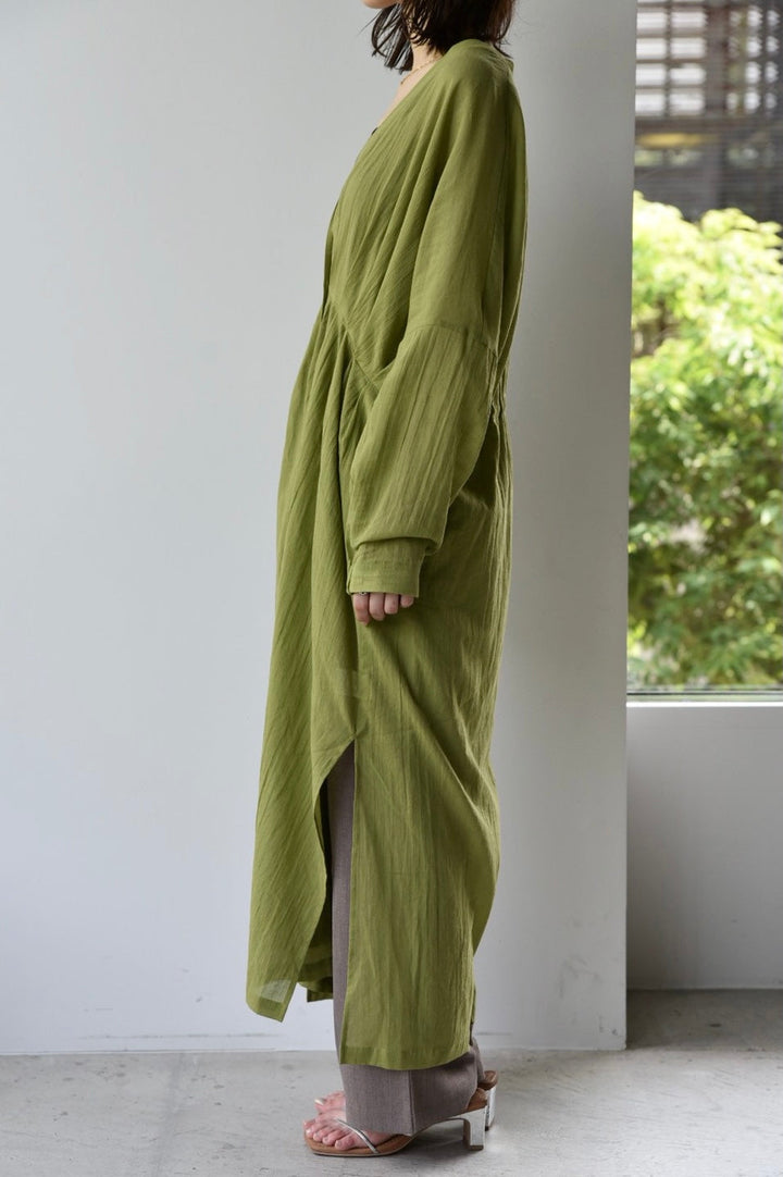 [Pre-order] 2WAY TUCK DROST SHIRT DRESS (beige/green)