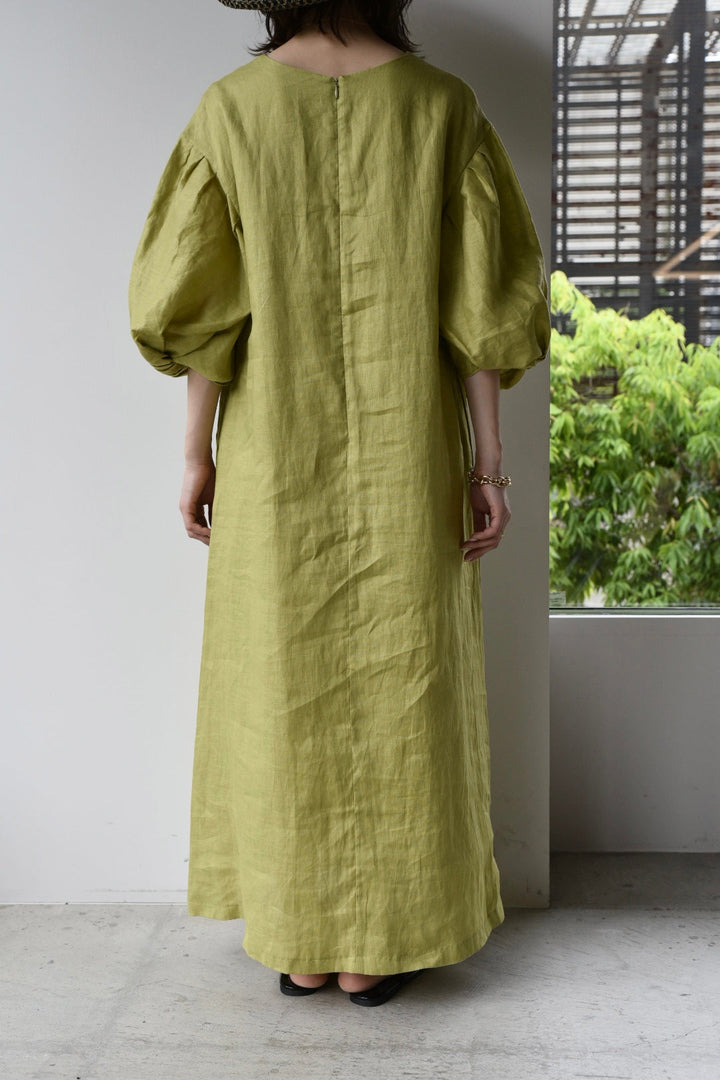 [Pre-order] LINEN TWIST SLEEVE DRESS (charcoal/yellow)
