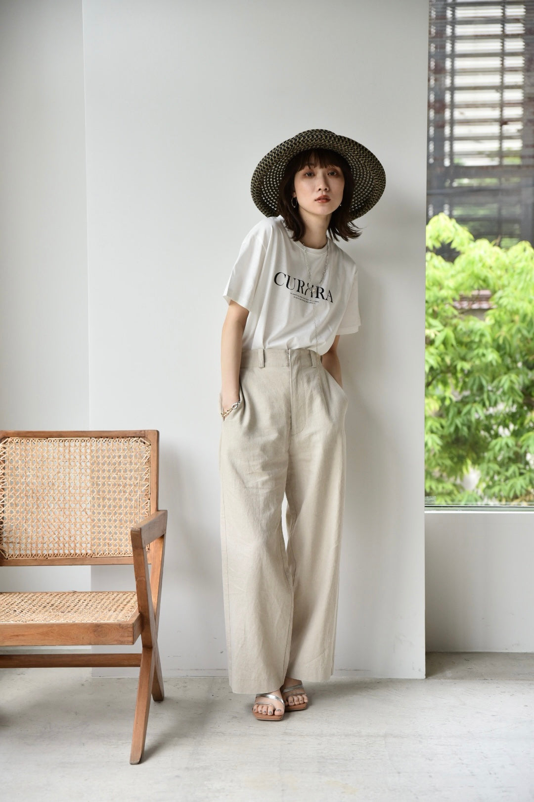 [予約]LINEN WIDE PANTS(natural/red)