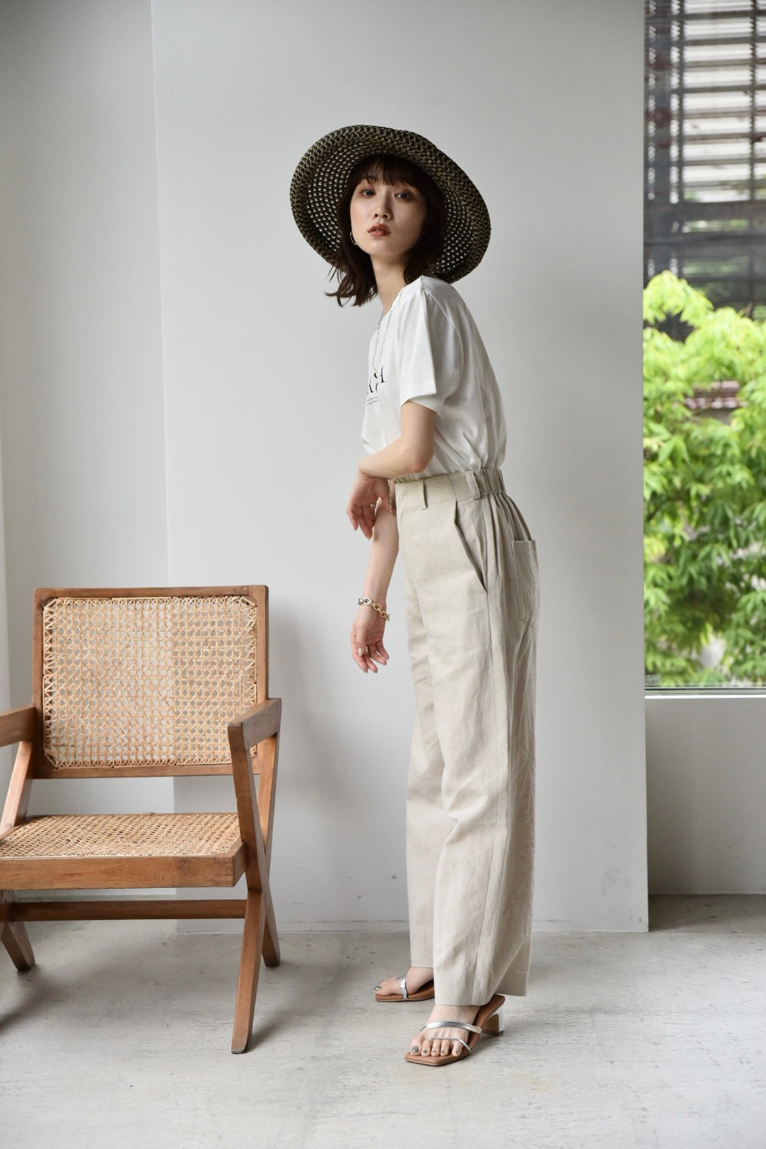 [予約]LINEN WIDE PANTS(natural/red)