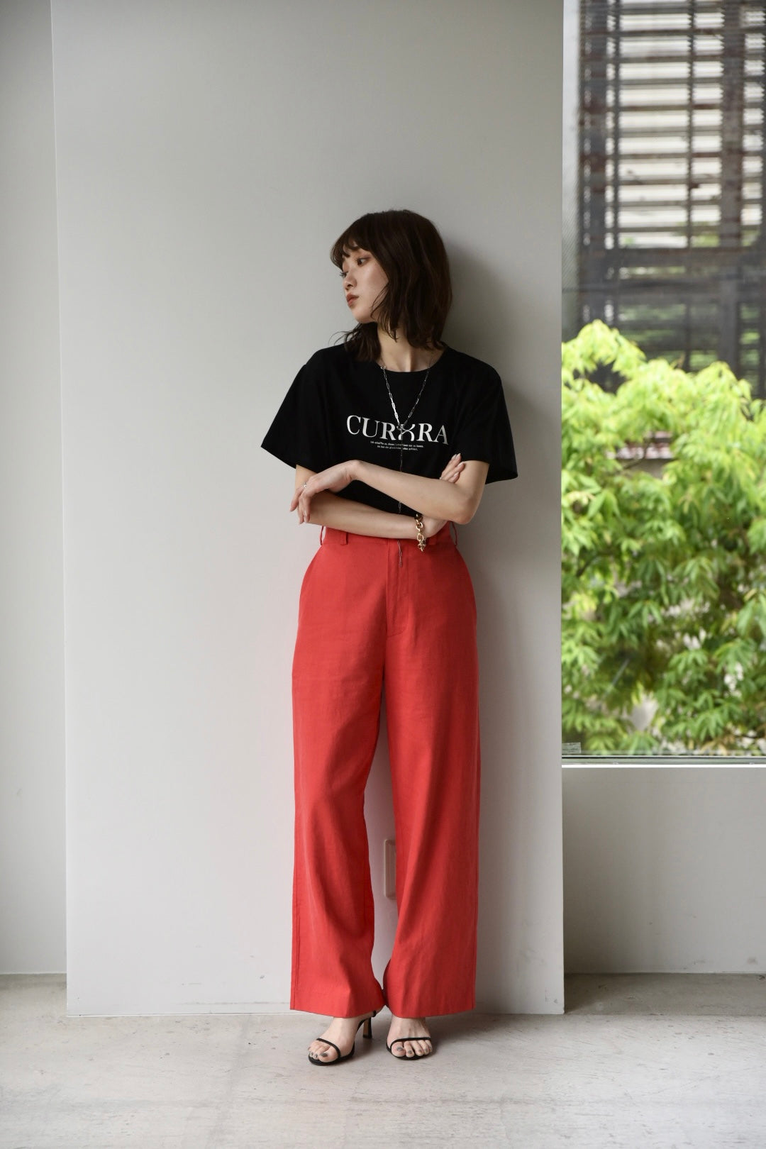 [予約]LINEN WIDE PANTS(natural/red)