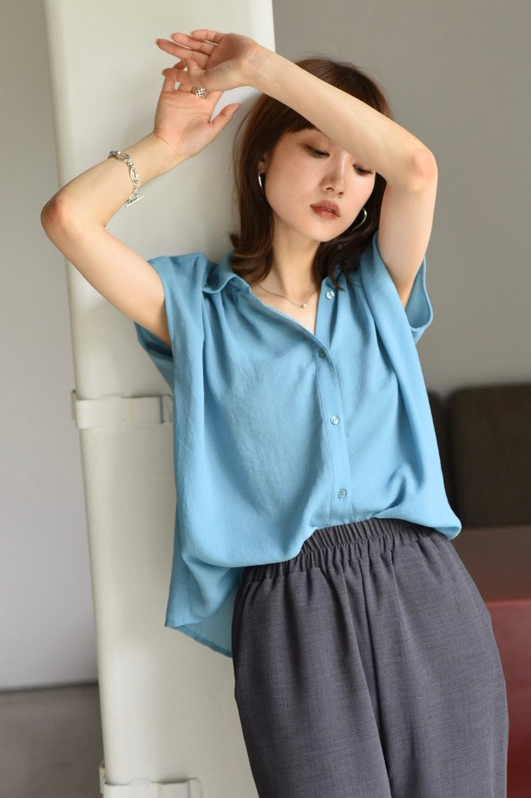 [Pre-order] GEORGETTE FRENCH SLEEVE BLOUSE (blue/gray/plum)