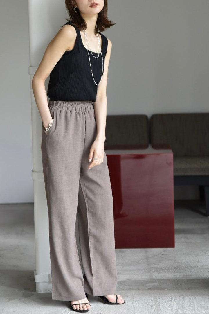 [Pre-order] LINEN TOUCH EASY WIDE PANTS (charcoal/mocha)