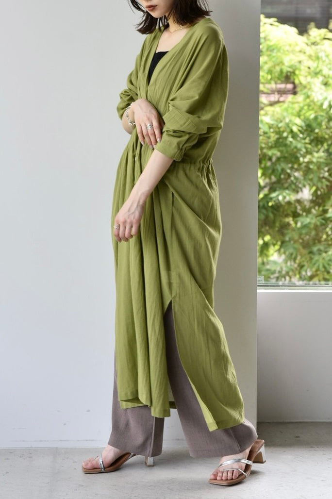 [Pre-order] 2WAY TUCK DROST SHIRT DRESS (beige/green)