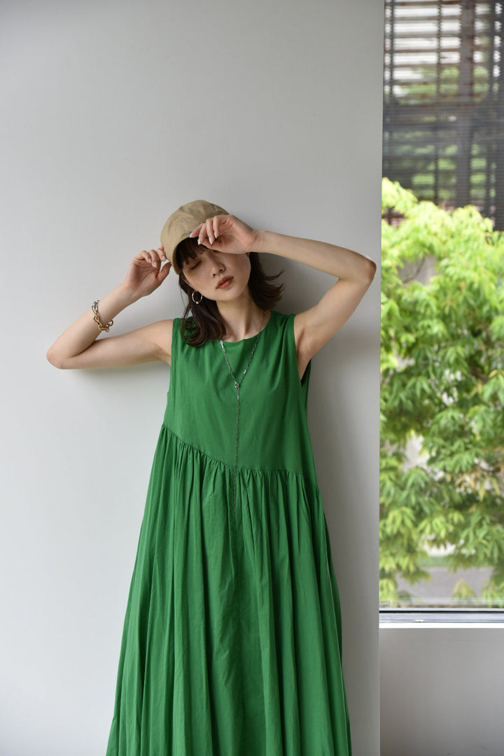 [預訂]純棉超長分層連身裙（棕色/綠色）