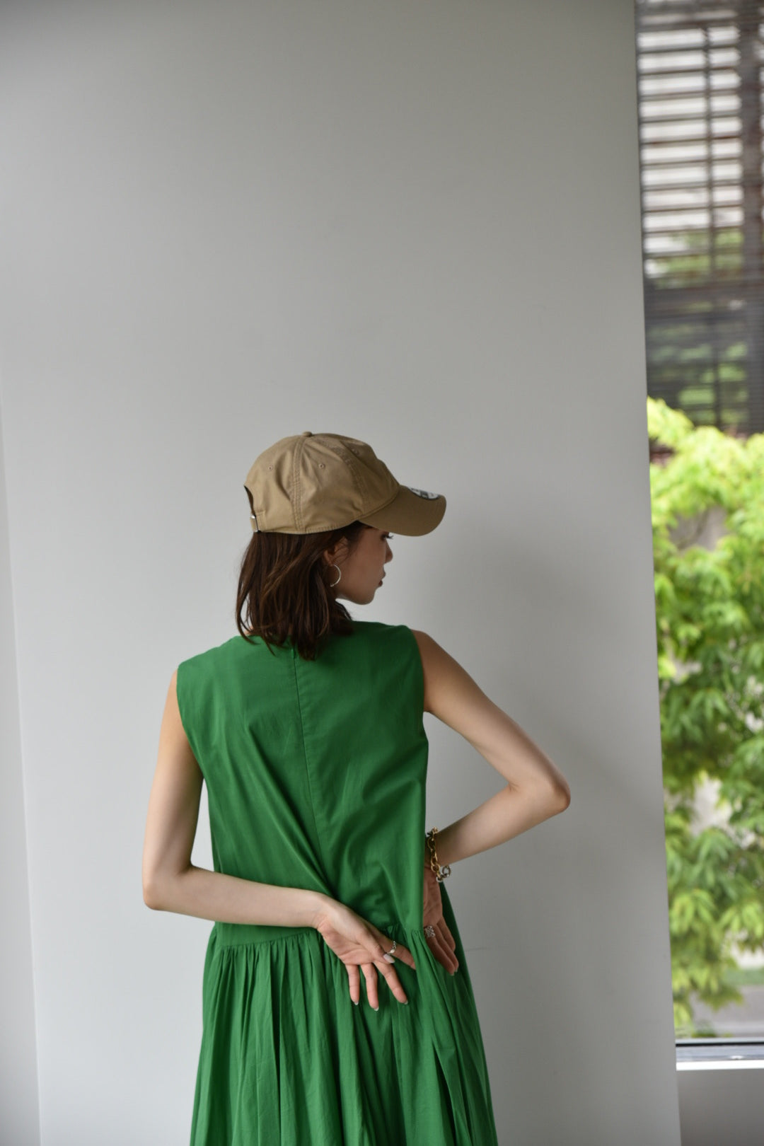 [予約]COTTON MAXI TIERED DRESS(brown/green)