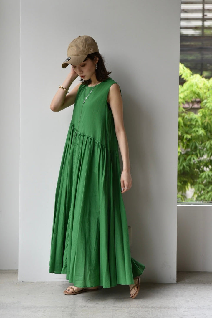 [預訂]純棉超長分層連身裙（棕色/綠色）