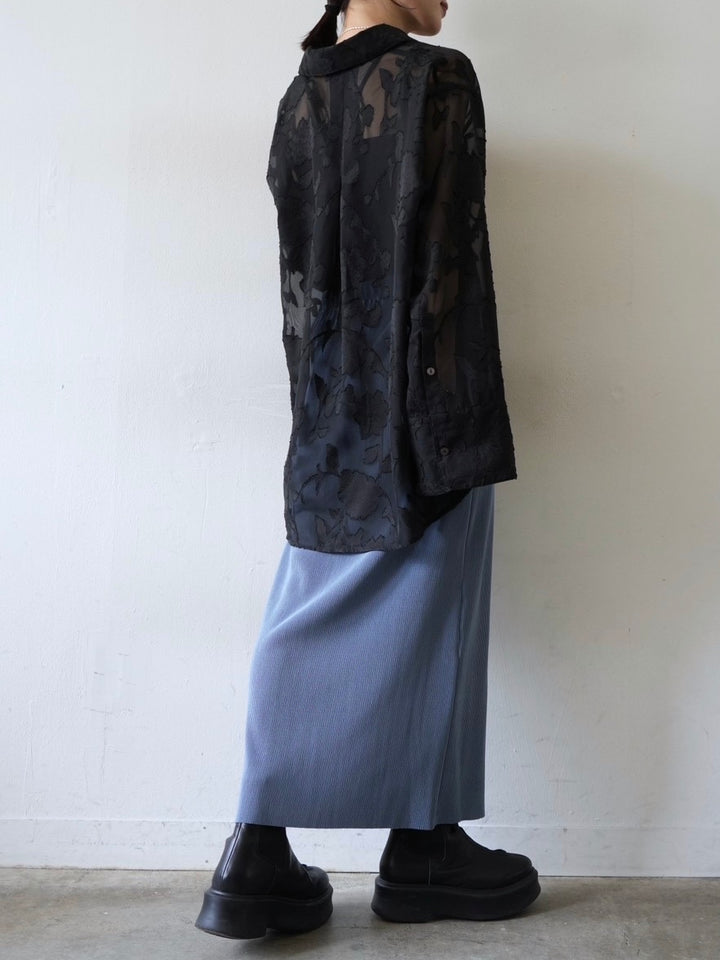 I-line pleated skirt/Ash blue