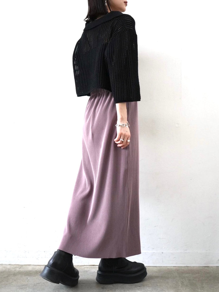 I-line pleated skirt/mauve pink