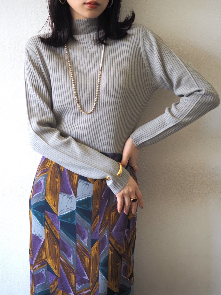 [予約]モックネックリブニットトップス/グレー