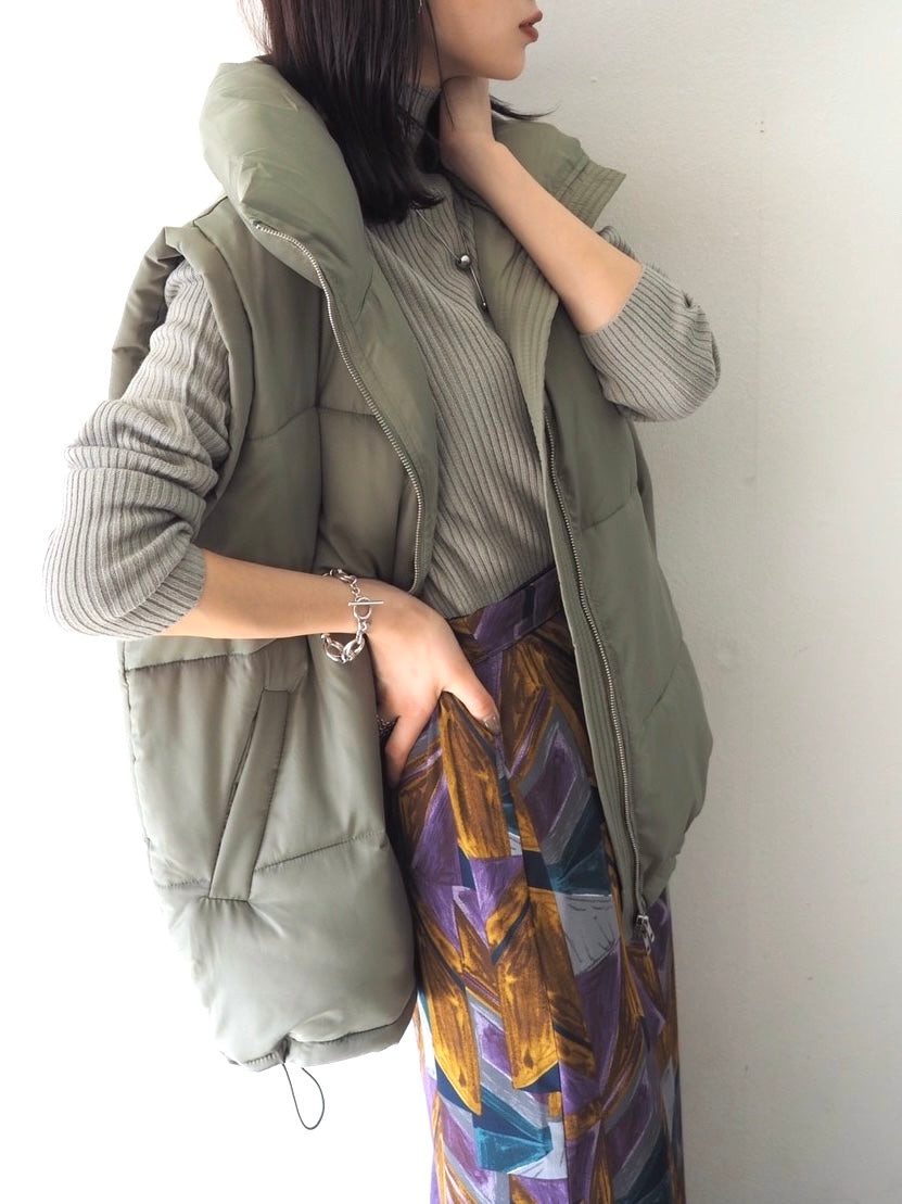 [予約]モックネックリブニットトップス/グレー