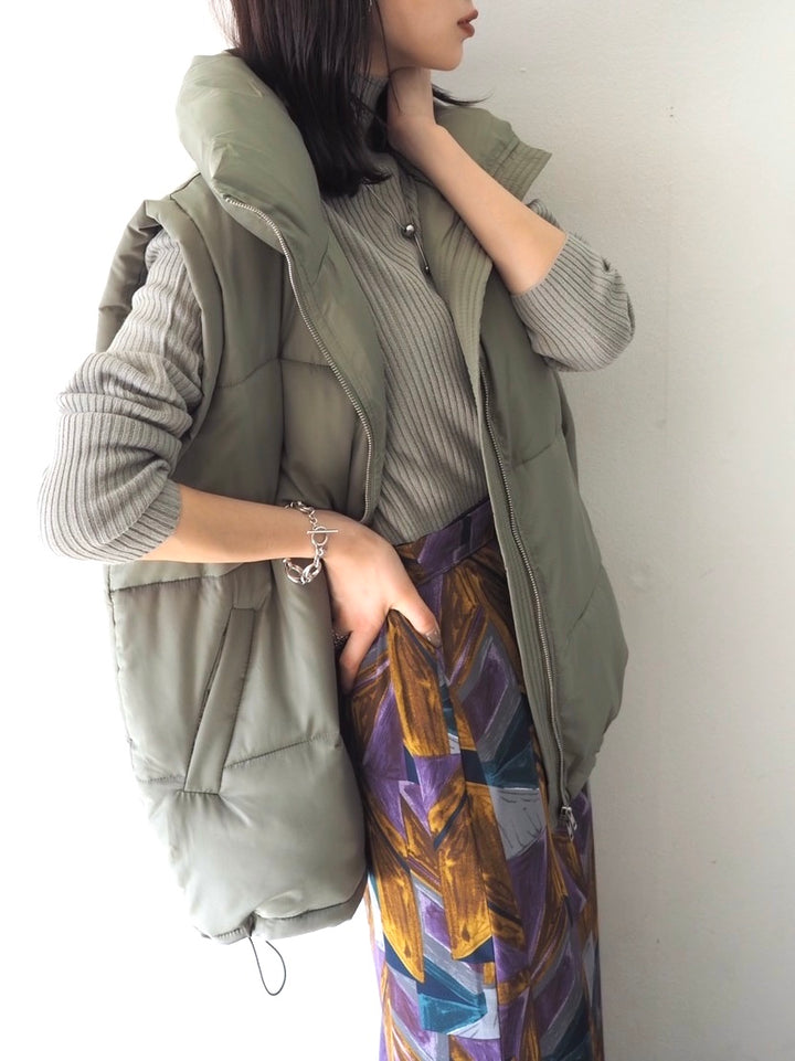 [予約]モックネックリブニットトップス/グレー