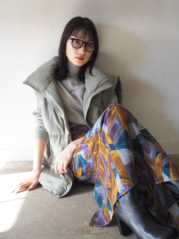 [予約]モックネックリブニットトップス/グレー