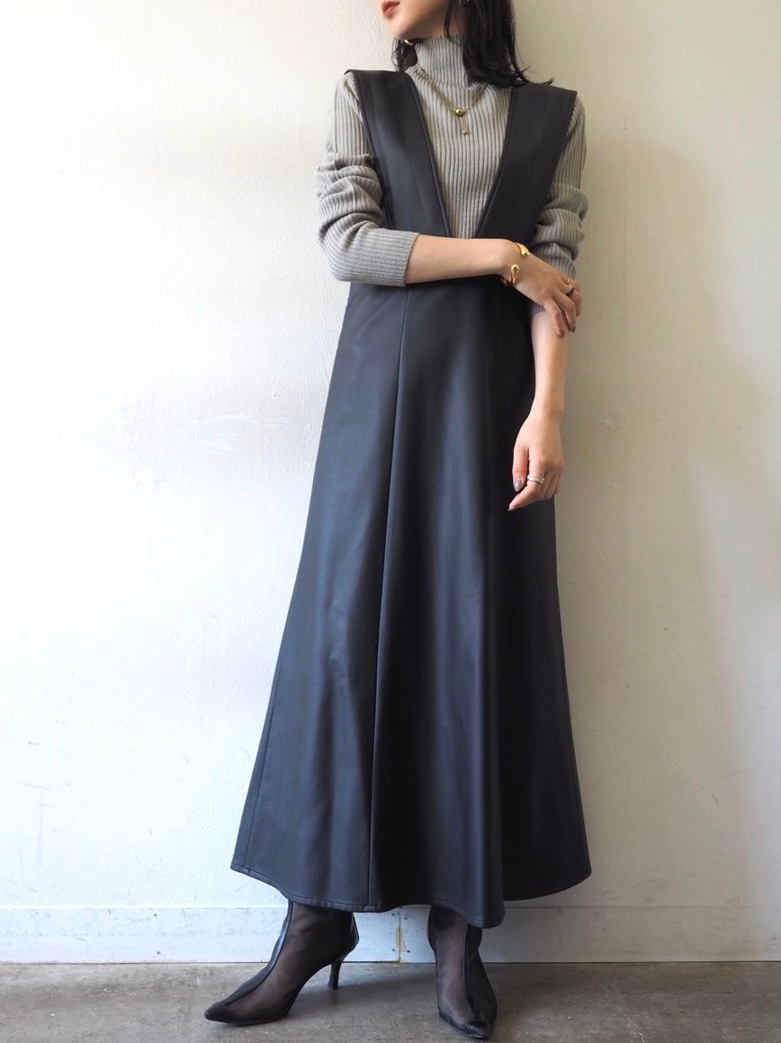 [予約]モックネックリブニットトップス/グレー