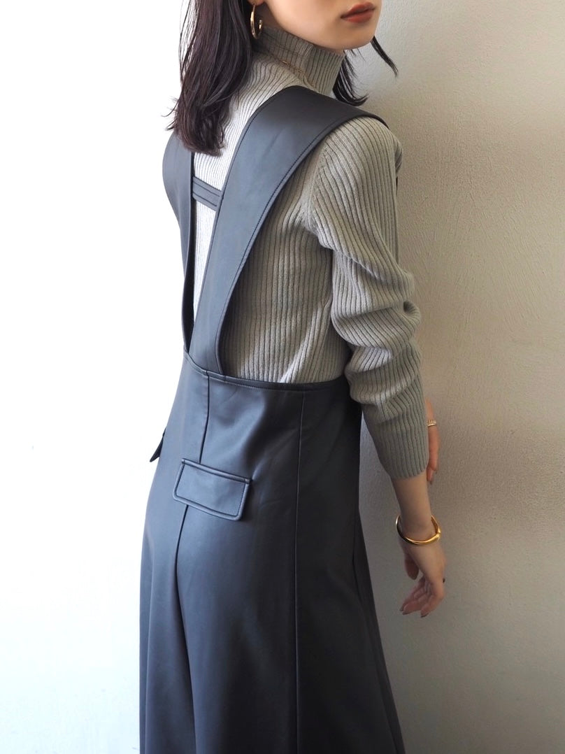 [予約]モックネックリブニットトップス/グレー