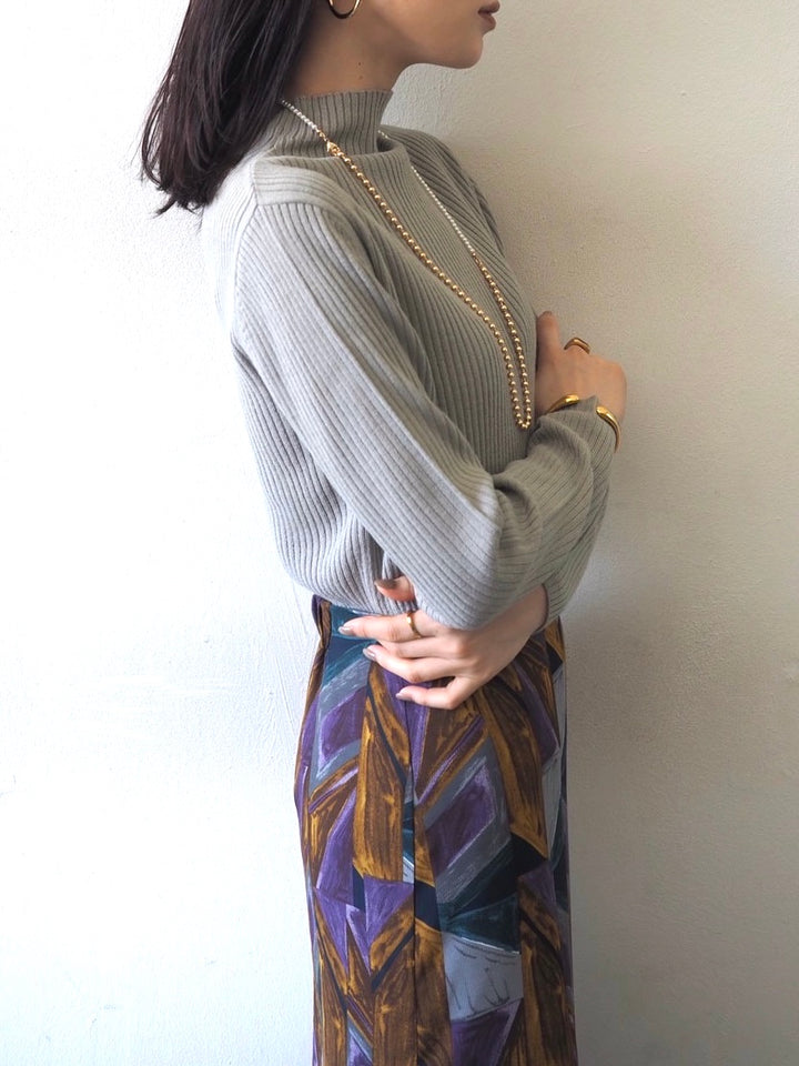 [予約]モックネックリブニットトップス/グレー