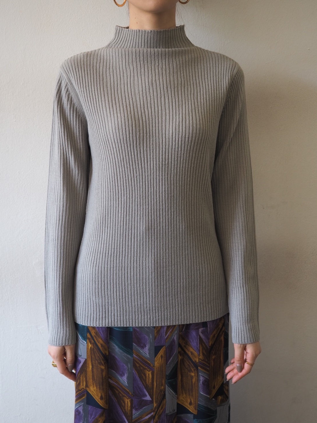 [予約]モックネックリブニットトップス/グレー