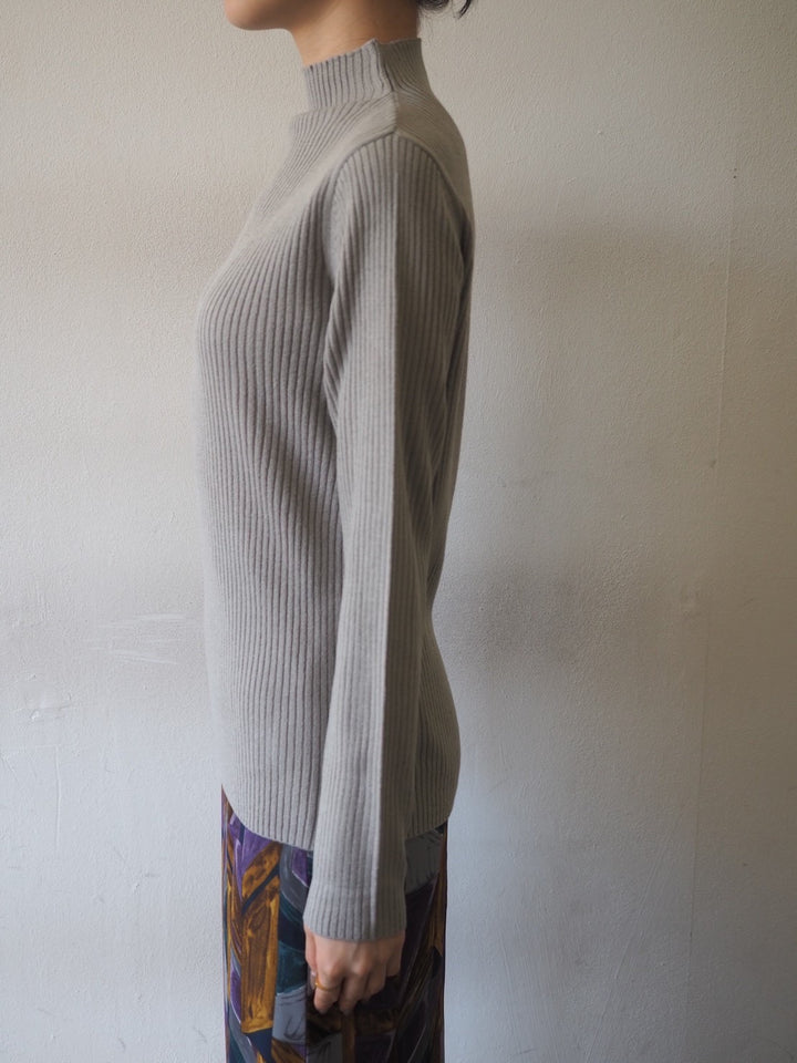 [予約]モックネックリブニットトップス/グレー