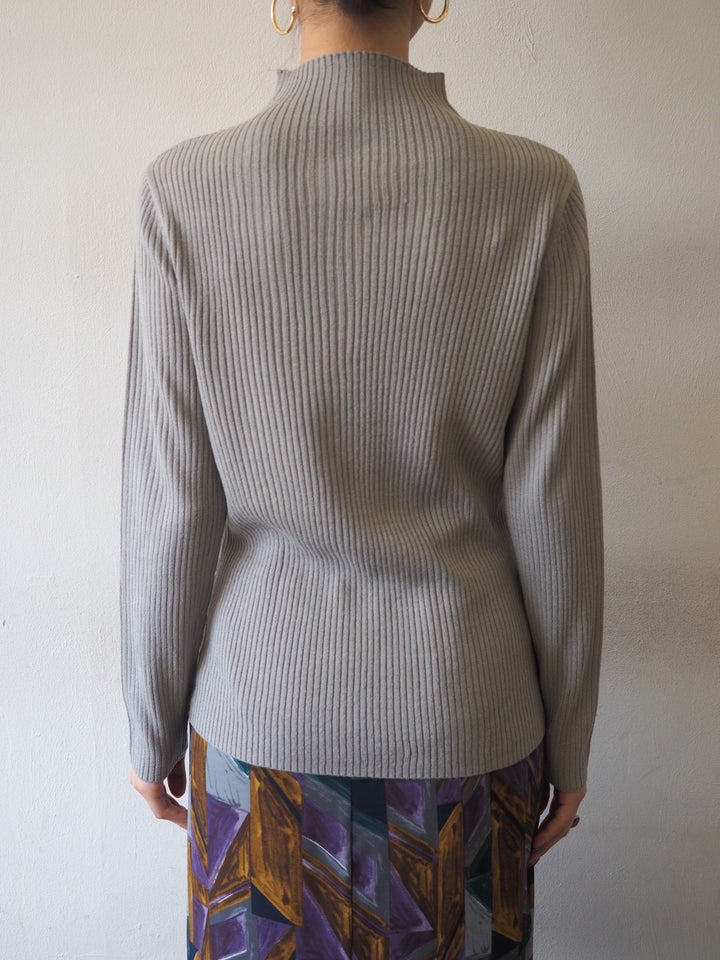 [予約]モックネックリブニットトップス/グレー