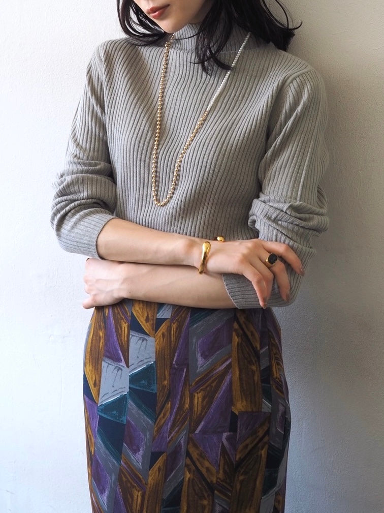 [予約]モックネックリブニットトップス/グレー