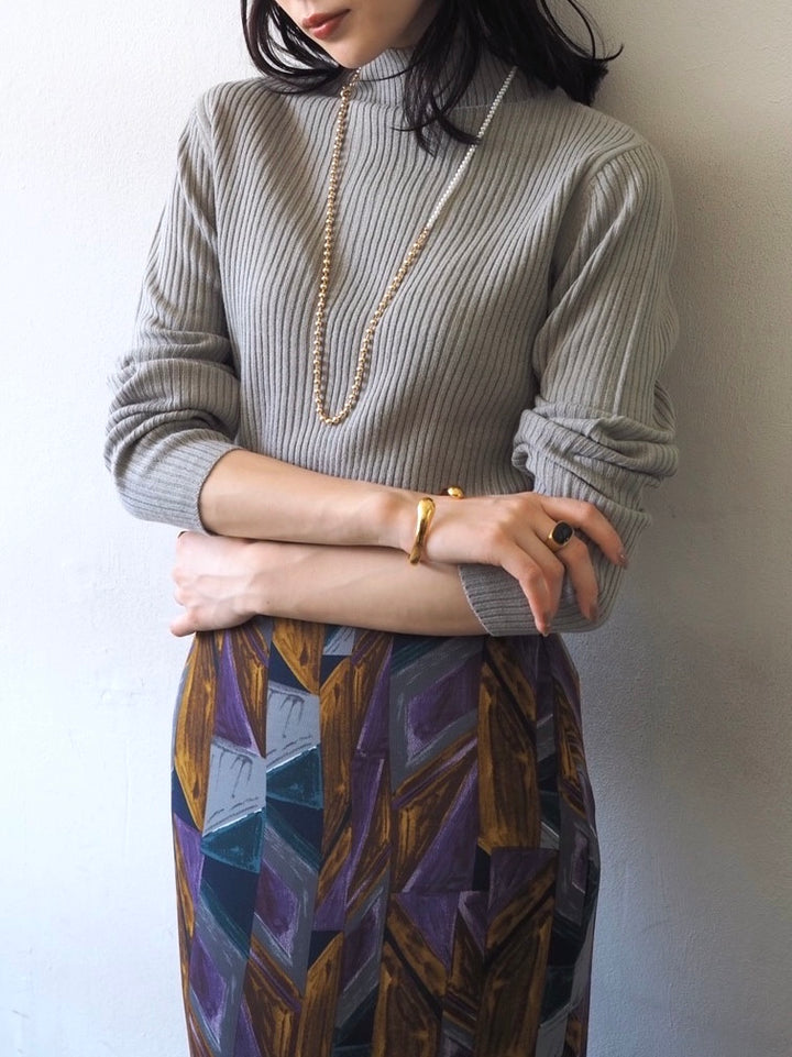 [予約]モックネックリブニットトップス/グレー