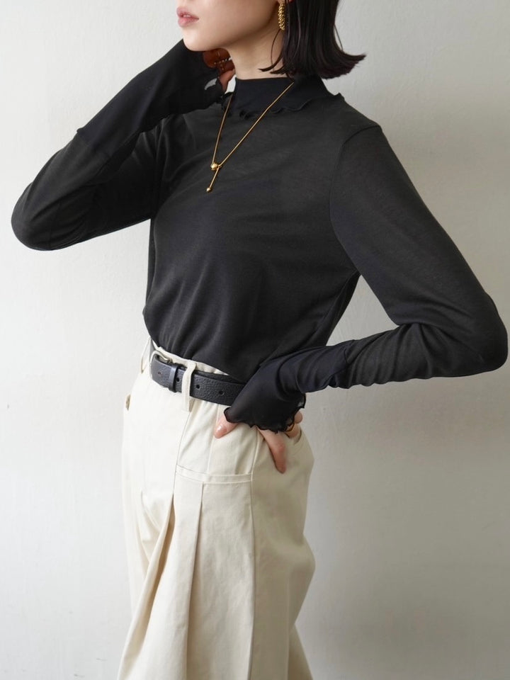 [予約]コットンガーゼシアー切替メロートップス/ブラック