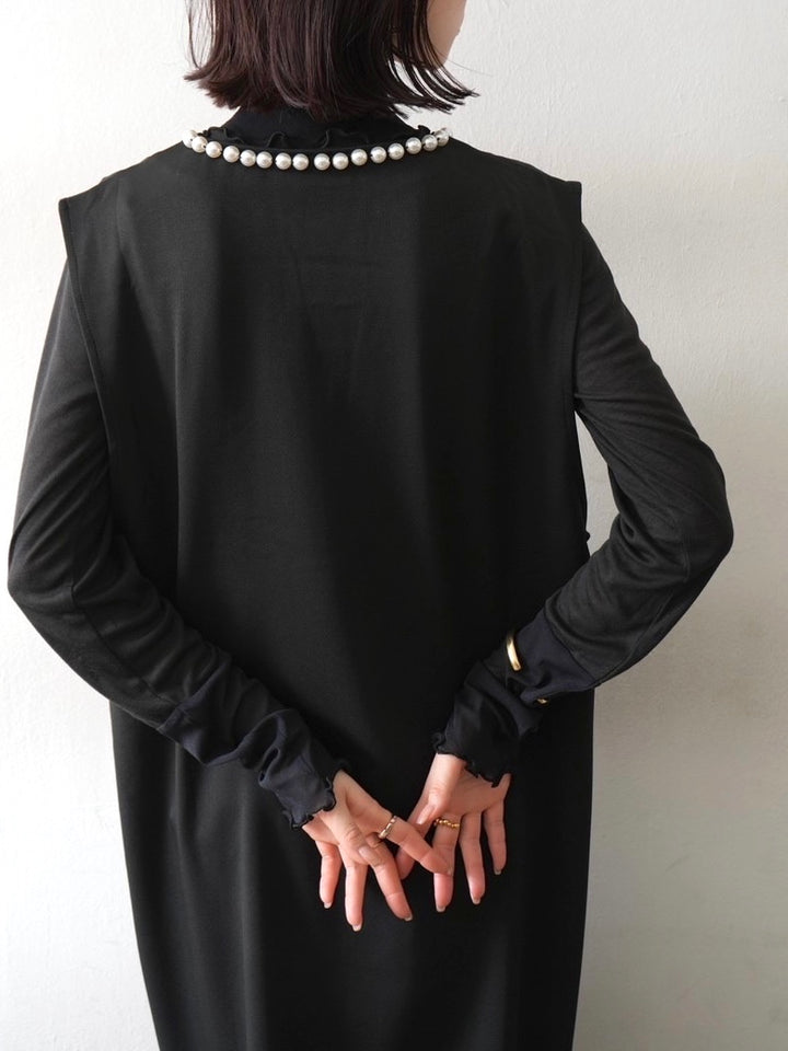 [予約]コットンガーゼシアー切替メロートップス/ブラック