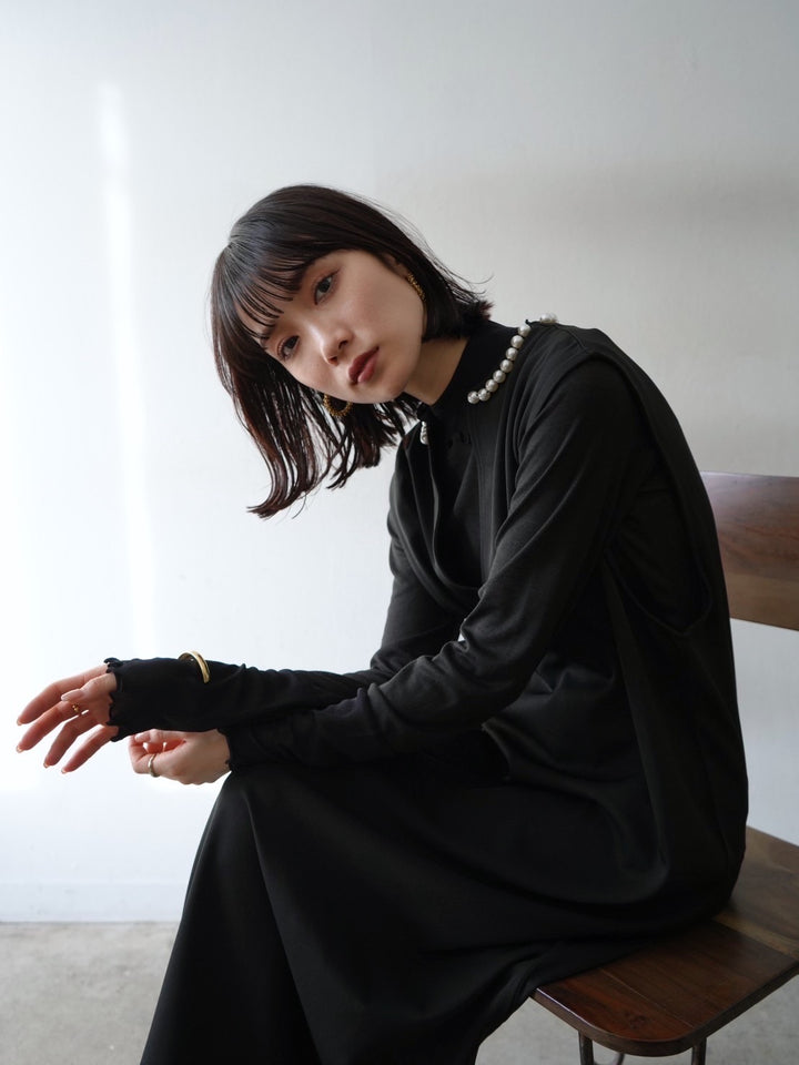 [予約]コットンガーゼシアー切替メロートップス/ブラック