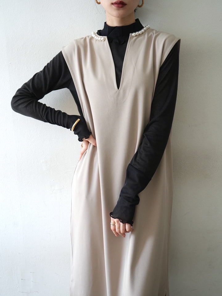 [予約]コットンガーゼシアー切替メロートップス/ブラック