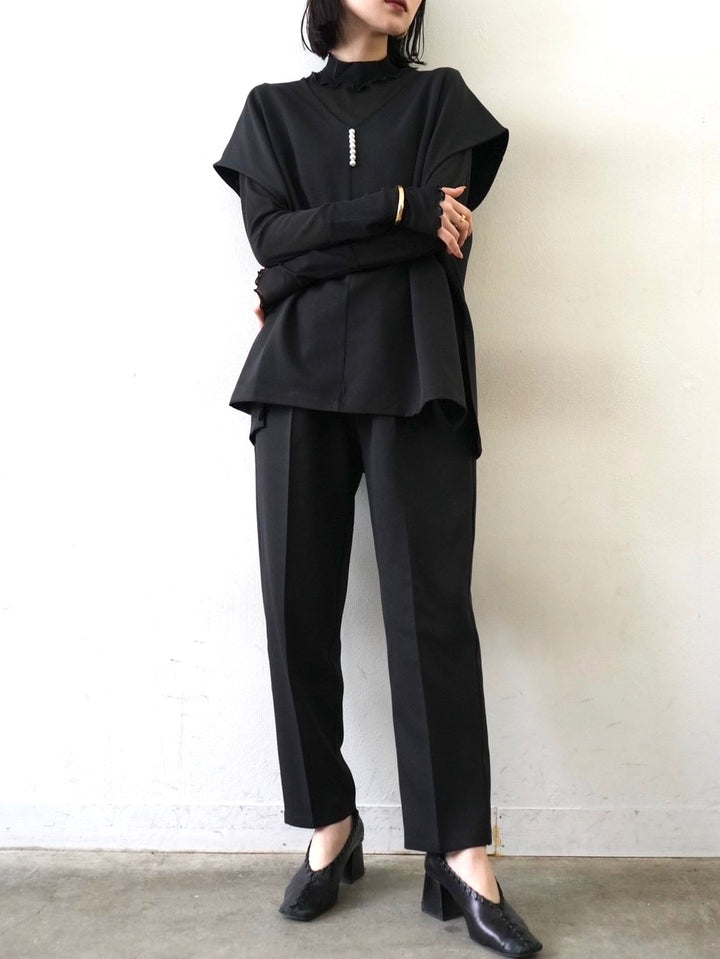 [予約]コットンガーゼシアー切替メロートップス/ブラック