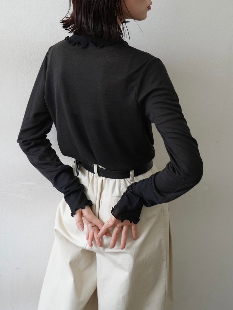 [予約]コットンガーゼシアー切替メロートップス/ブラック