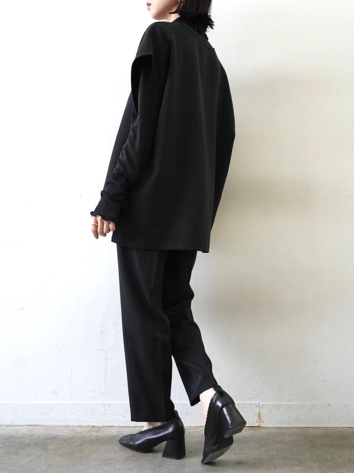 [予約]コットンガーゼシアー切替メロートップス/ブラック