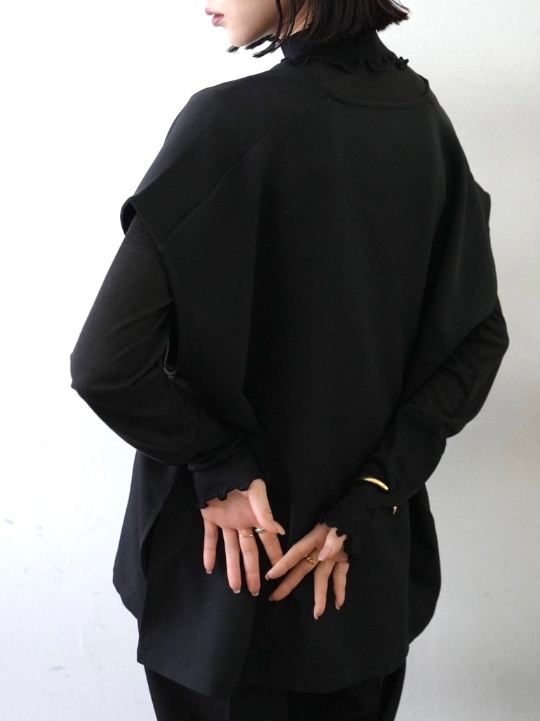 [予約]コットンガーゼシアー切替メロートップス/ブラック