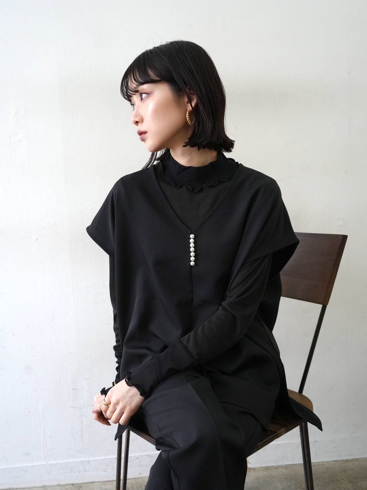 [予約]コットンガーゼシアー切替メロートップス/ブラック