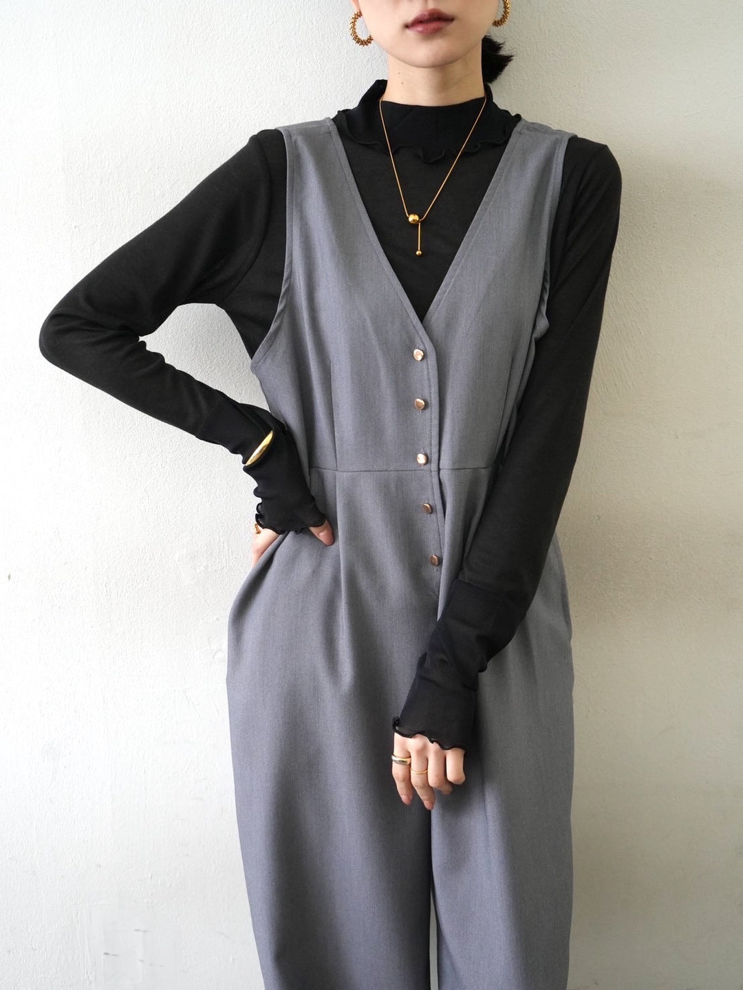 [予約]コットンガーゼシアー切替メロートップス/ブラック