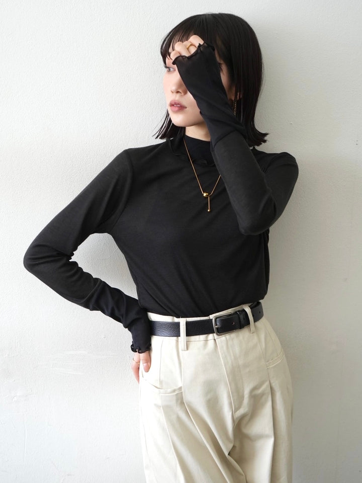 [予約]コットンガーゼシアー切替メロートップス/ブラック