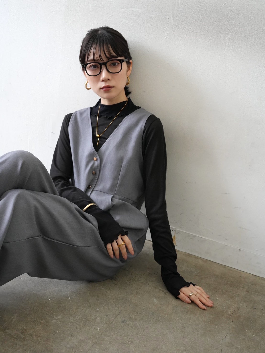 [予約]コットンガーゼシアー切替メロートップス/ブラック