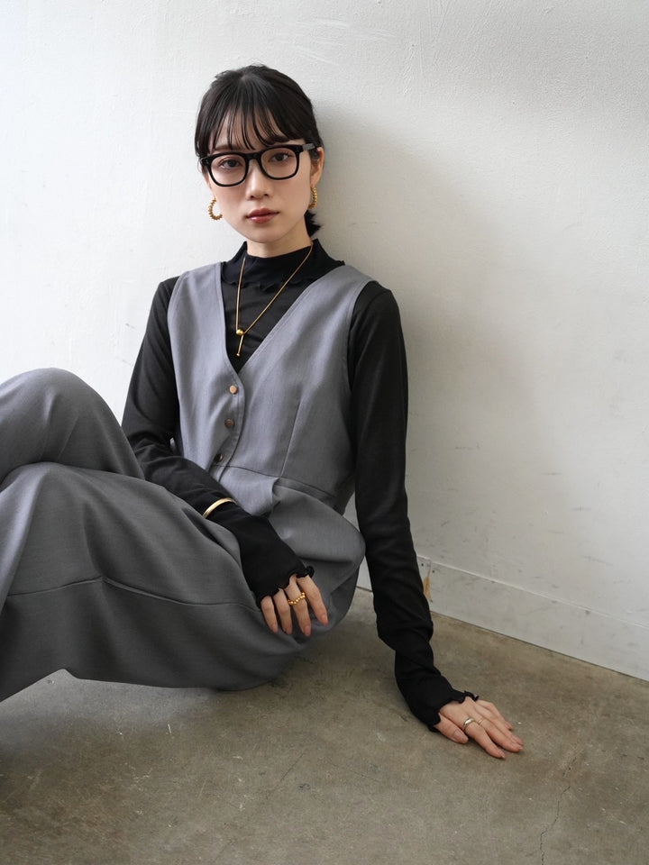 [予約]コットンガーゼシアー切替メロートップス/ブラック