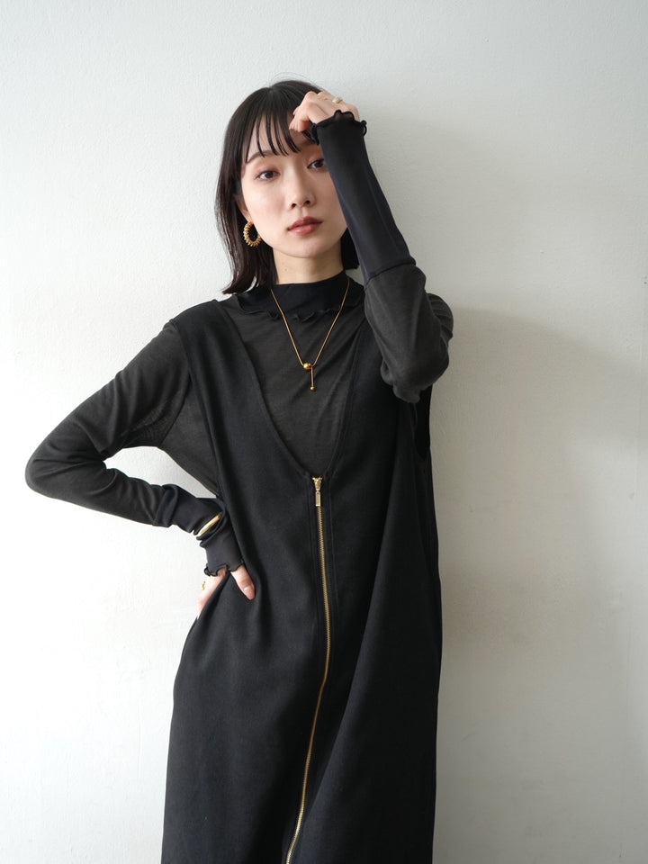 [予約]コットンガーゼシアー切替メロートップス/ブラック