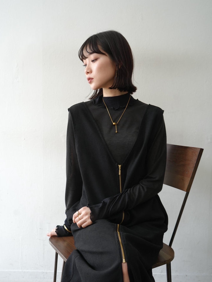 [予約]コットンガーゼシアー切替メロートップス/ブラック