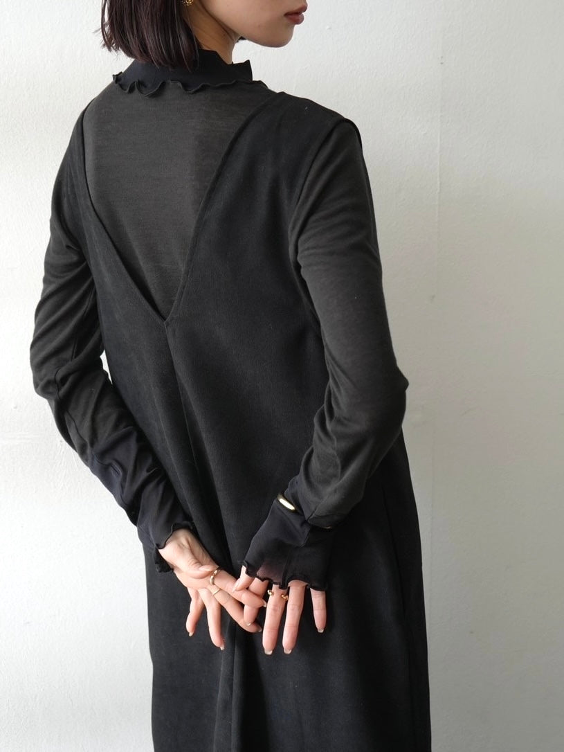 [予約]コットンガーゼシアー切替メロートップス/ブラック